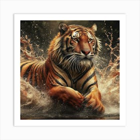 Tiger Splashing Water Art Print