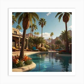 Pool With Palm Trees Art Print