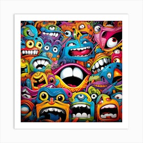 Colorful Cartoon Monsters Art Print