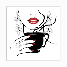 Woman With A Cup Of Coffee Art Print