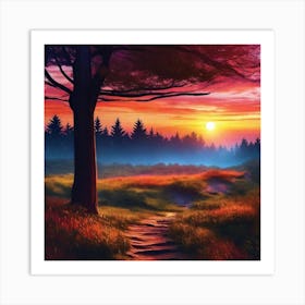 Sunset In The Woods 14 Art Print