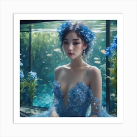 Asian Girl In Blue Dress Art Print