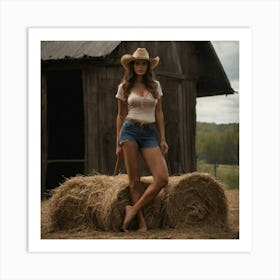 Cowgirl In Hay Art Print