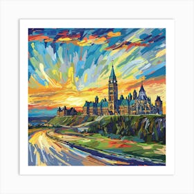 Sunset At The Parliament Building Art Print