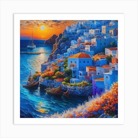 Sunset of Santorini Art Print