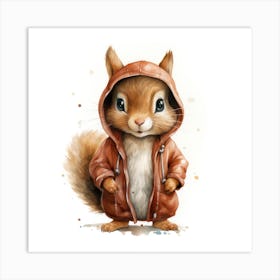 Watercolour Cartoon Squirrel In A Hoodie 1 Art Print