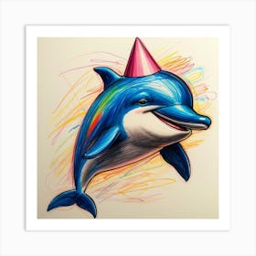 Dolphin Party Hat Art Print