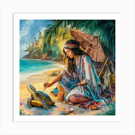 Turtle On The Beach Art Print