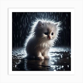 Cute Kitten In The Rain 7 Art Print