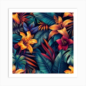 Tropical Leaves Seamless Pattern 21 Art Print