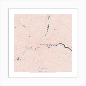 London England Pink and Blue Cute Script Street Map Art Print