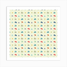 Clouds And Umbrellas Seasons Pattern Art Print