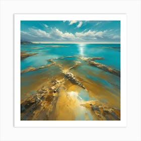 A Turquoise Sea, Golden Ripples in the Sand Art Print