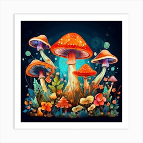 Mushrooms In The Forest 24 Art Print