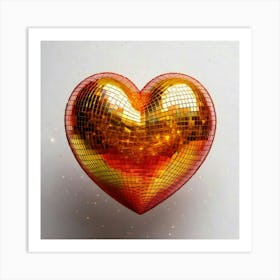 Firefly Heart Shaped, 3d, Disco Ball, Gold, Sparkles, Pink, Orange, Purple, Green, Floating, White B (3) Art Print