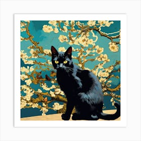 Art Almond Blossom With Black Cats, Vincent Van Gogh Inspired 1 Art Print
