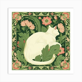 Cat In Floral Frame Art Print