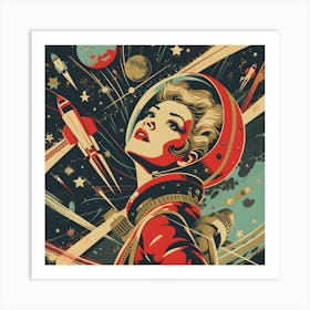 Soviet Themed Astronaut Woman Art Print