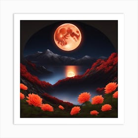 Full Moon Over Flowers Art Print