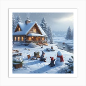 Snowman In The Snow Art Print