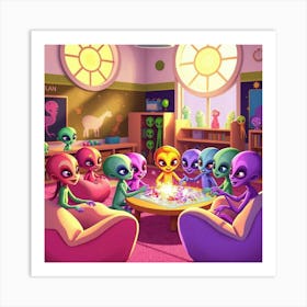 Aliens Kids In A Kindergarden Art Print