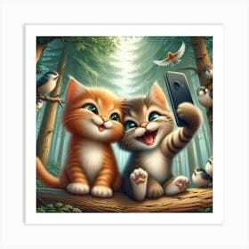 Cute Kittens In The Forest Art Print