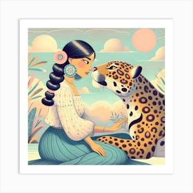 Mexican Girl With A Leopard Art Print