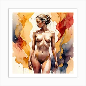 Ethereal Awakening: A Nude Painting Of A Woman Art Print