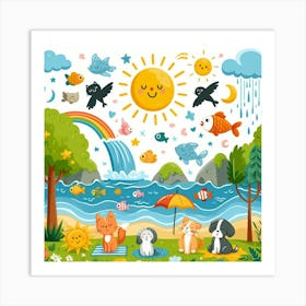 Cute Animals In The Park Art Print