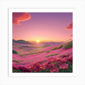 Pink Flowers At Sunset Art Print