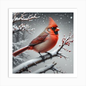 Cardinal on Snowy Branch Art Print