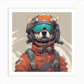 A Badass Anthropomorphic Fighter Pilot Dog, Extremely Low Angle, Atompunk, 50s Fashion Style, Intric Art Print