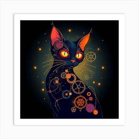 Black Cat With Gears Art Print