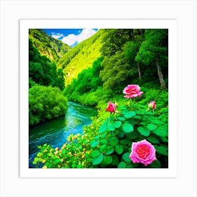 Roses By The River 1 Art Print