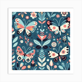 Scandinavian style,Pattern with colorful Butterfly 3 Art Print