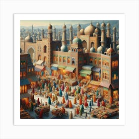 Miniature Painting Of A Bustling Pakistani Bazaar (2) Art Print