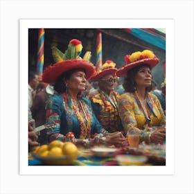 Women In Colorful Hats Art Print