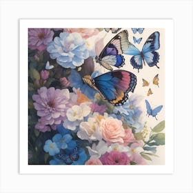 Flowers And Butterflies Art Print