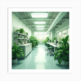 Advanced Laboratory With Sleek Tech, Watercolor Palette Of Greens 1 Art Print