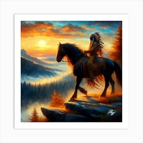 Native American Indian On Cliff Edge 2 Copy Art Print