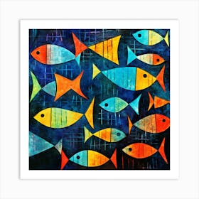 Maraclemente Fish Painting Style Of Paul Klee Seamless 4 Art Print