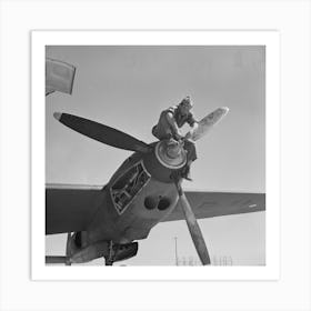 Working On The Propeller Hub Of An Interceptor Plane, Lake Muroc, California By Russell Lee Art Print