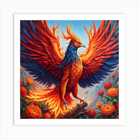 Feathers Aflame: Journey Through Fire Wonderland Art Print