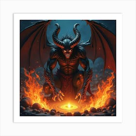 Demon In Dark Magic Ritual With Vibrant Watercolor Flames 1 Art Print