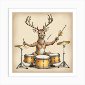 Deer Playing Drums 1 Art Print