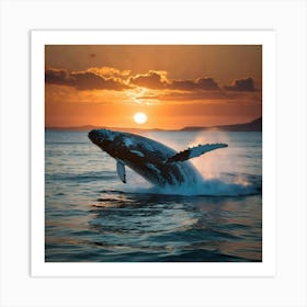 Humpback Whale Breaching At Sunset 21 Art Print