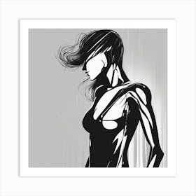 Negative Space Comic Art, Fierce Heroine, Silhouette, Black And White Backdrop, Clean Lines, Minimal (1) Art Print