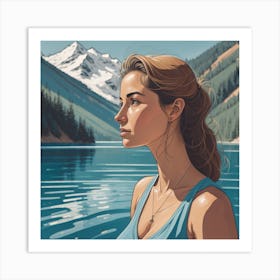 Lake Lady In Blue Art Print