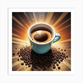 Coffee Cup With Coffee Beans Art Print