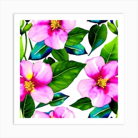 Seamless Pattern With Pink Flowers 2 Art Print